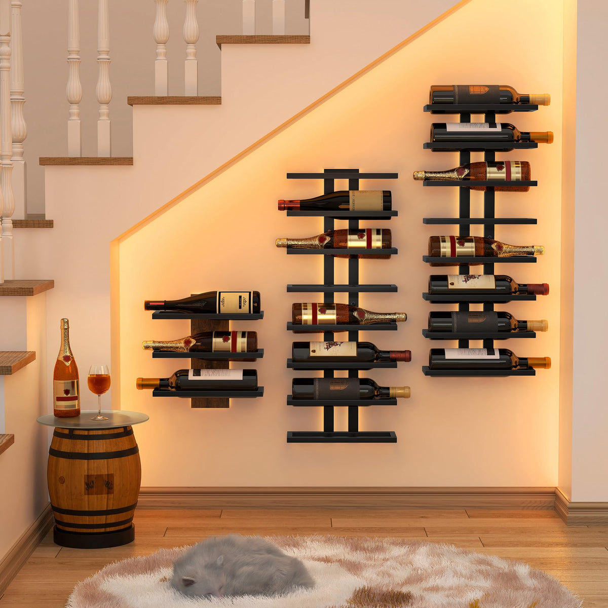 Hoctieon rack holds eight bottles per tier for compact storage.