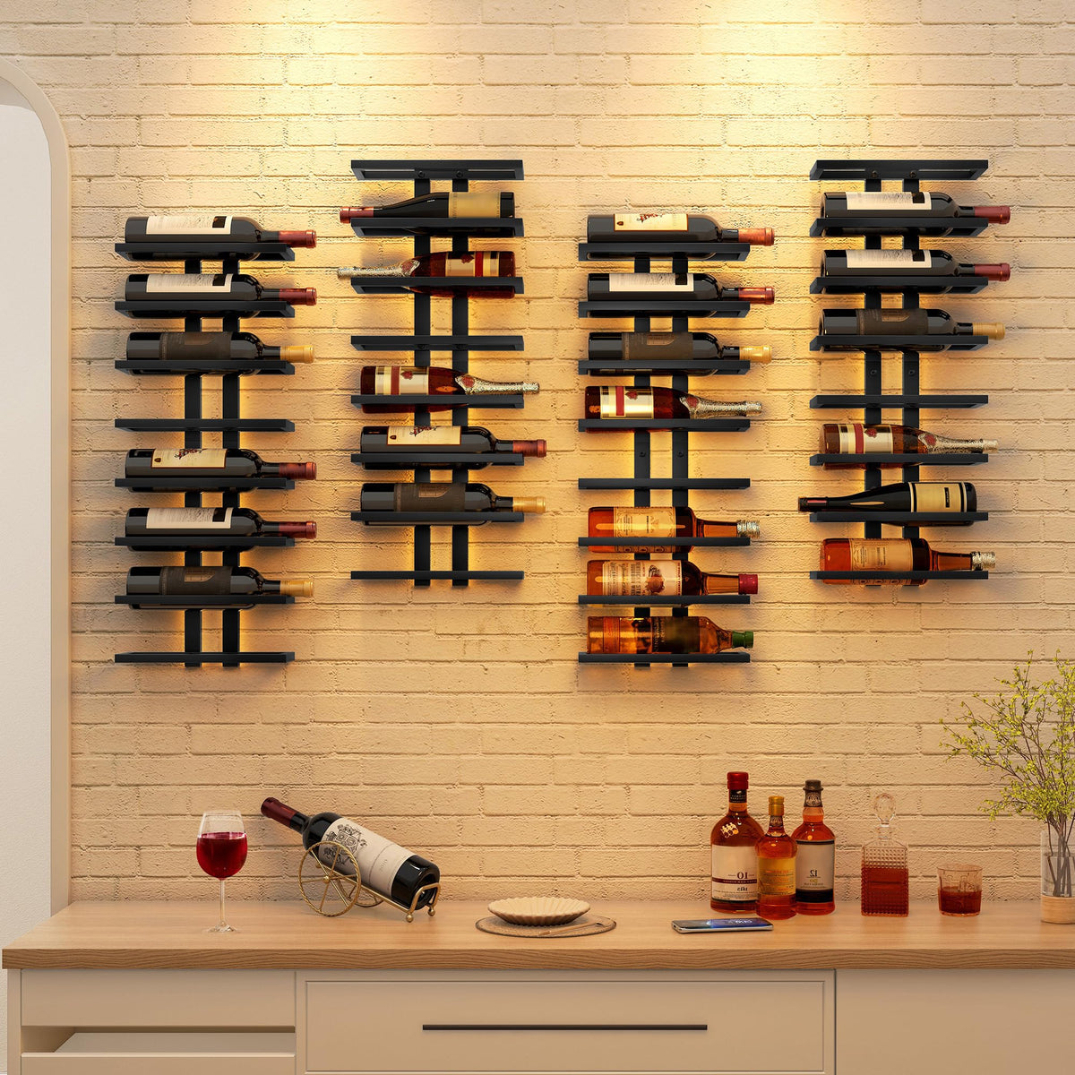 Hoctieon sturdy metal construction wall rack highlights durability for long-lasting kitchen or bar use.