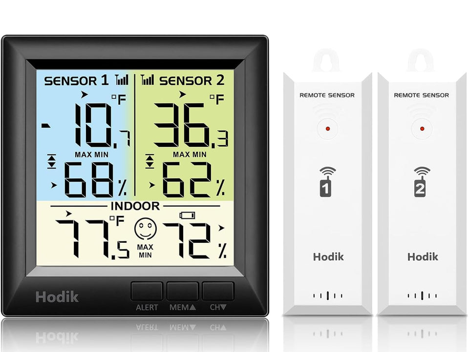 HODIK display shows current fridge temperature and alarm status.