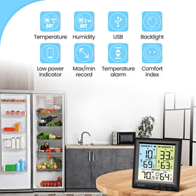 Fridge and freezer use shown for reliable kitchen monitoring.