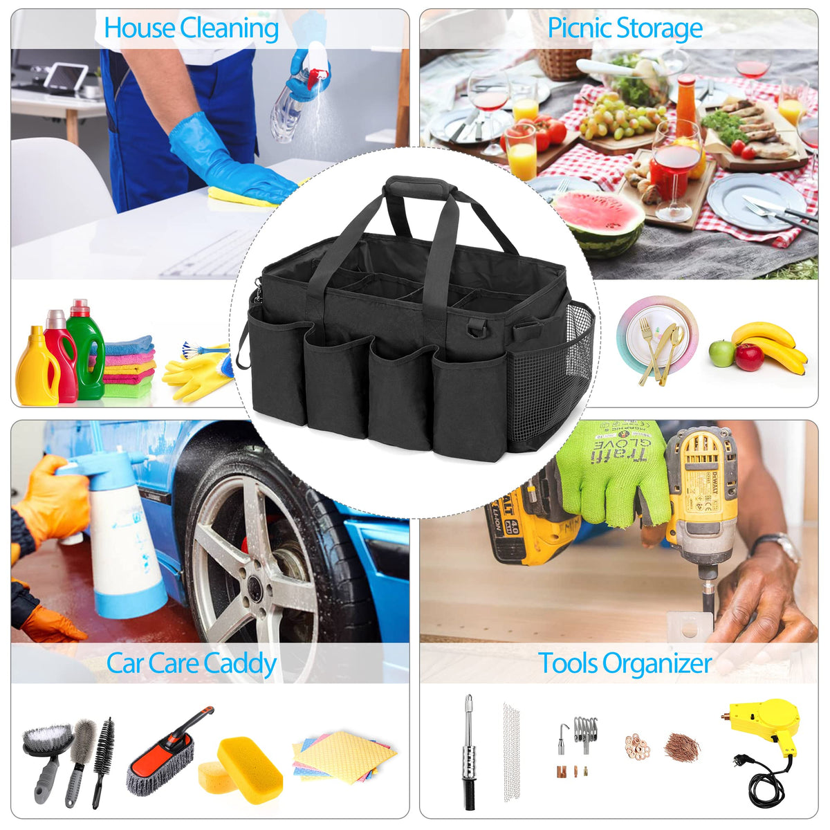 HODRANT extra-large cleaning caddy base plate reinforces structure for heavy items.