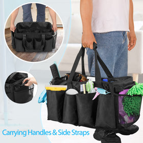 HODRANT extra-large cleaning caddy right net pocket keeps wet towels and brushes separated.