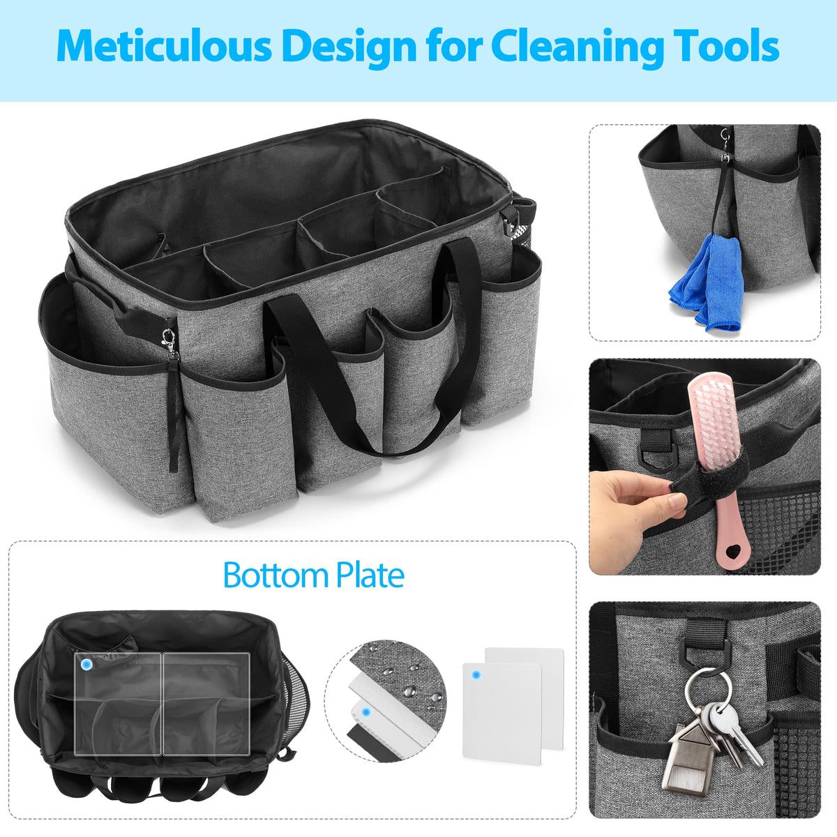 HODRANT extra-large cleaning caddy side straps help secure items during transport