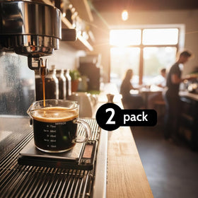 HoejuyVu 2-pack glass espresso accessory set for measuring and serving.