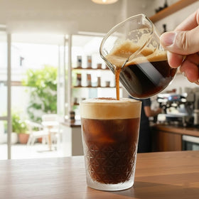 HoejuyVu glass espresso shot cups with ergonomic handles for stability.