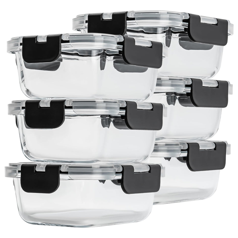 Hoenjuno 6-piece glass lunch containers for meal prep and portion control