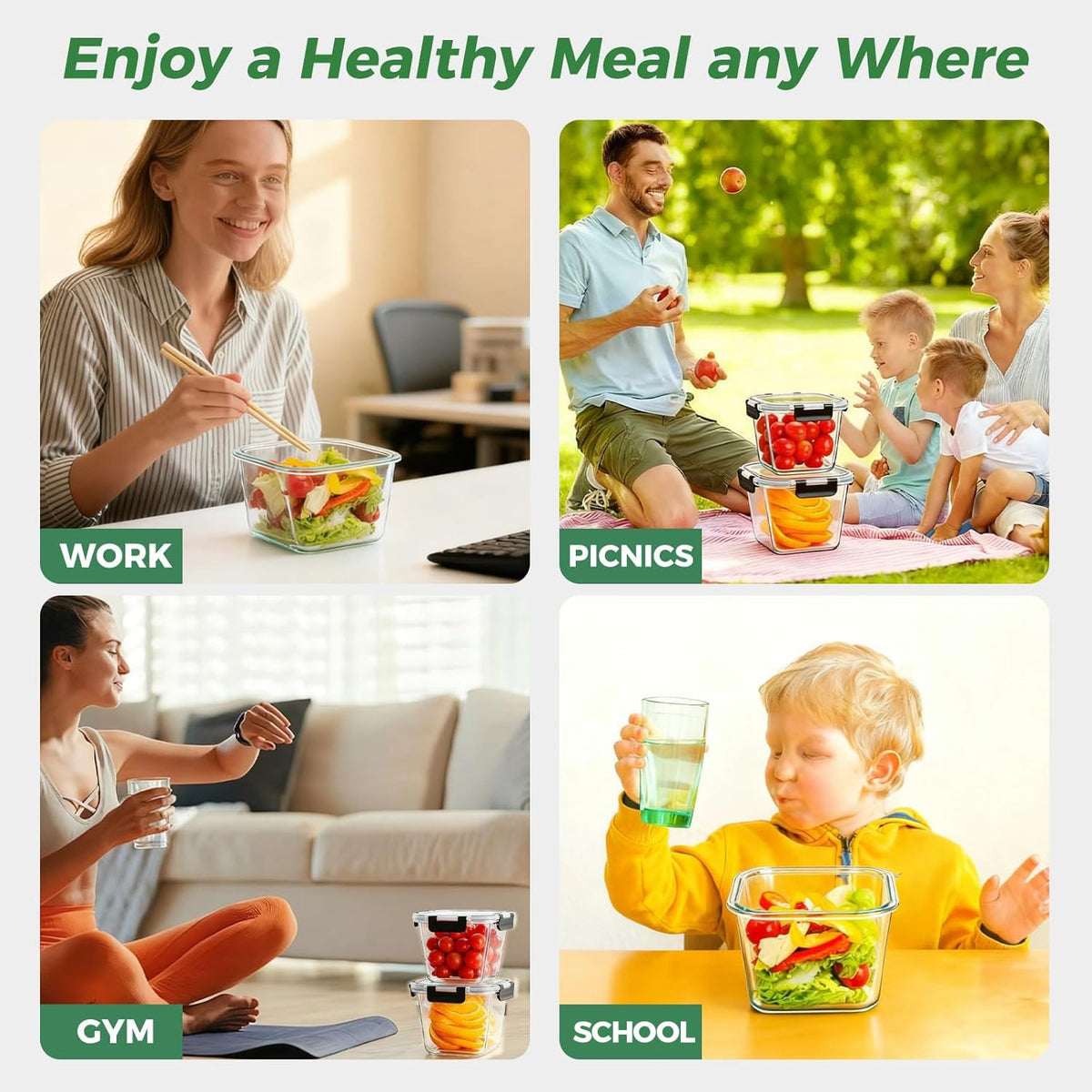 Hoenjuno borosilicate glass container ideal for oven-safe meal storage and reheating.