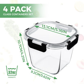 Hoenjuno four-pack glass meal prep containers for organized fridge and portable lunches.