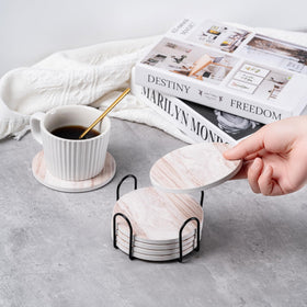 Hoewina marble-style coasters fit dining and office decor.