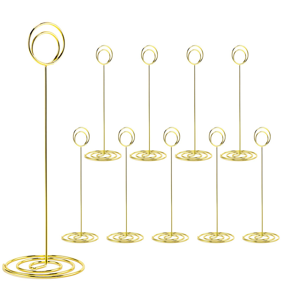 Hoewina gold place card holder with stable base for wedding tables.