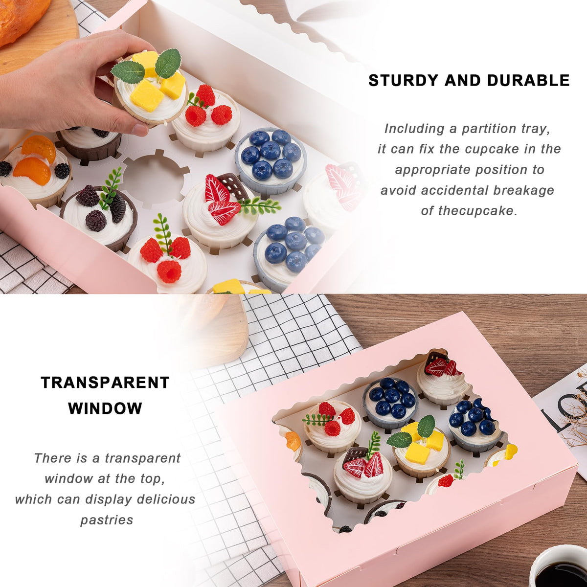 Hoewina removable insert keeps cupcakes secure and prevents sliding during movement.