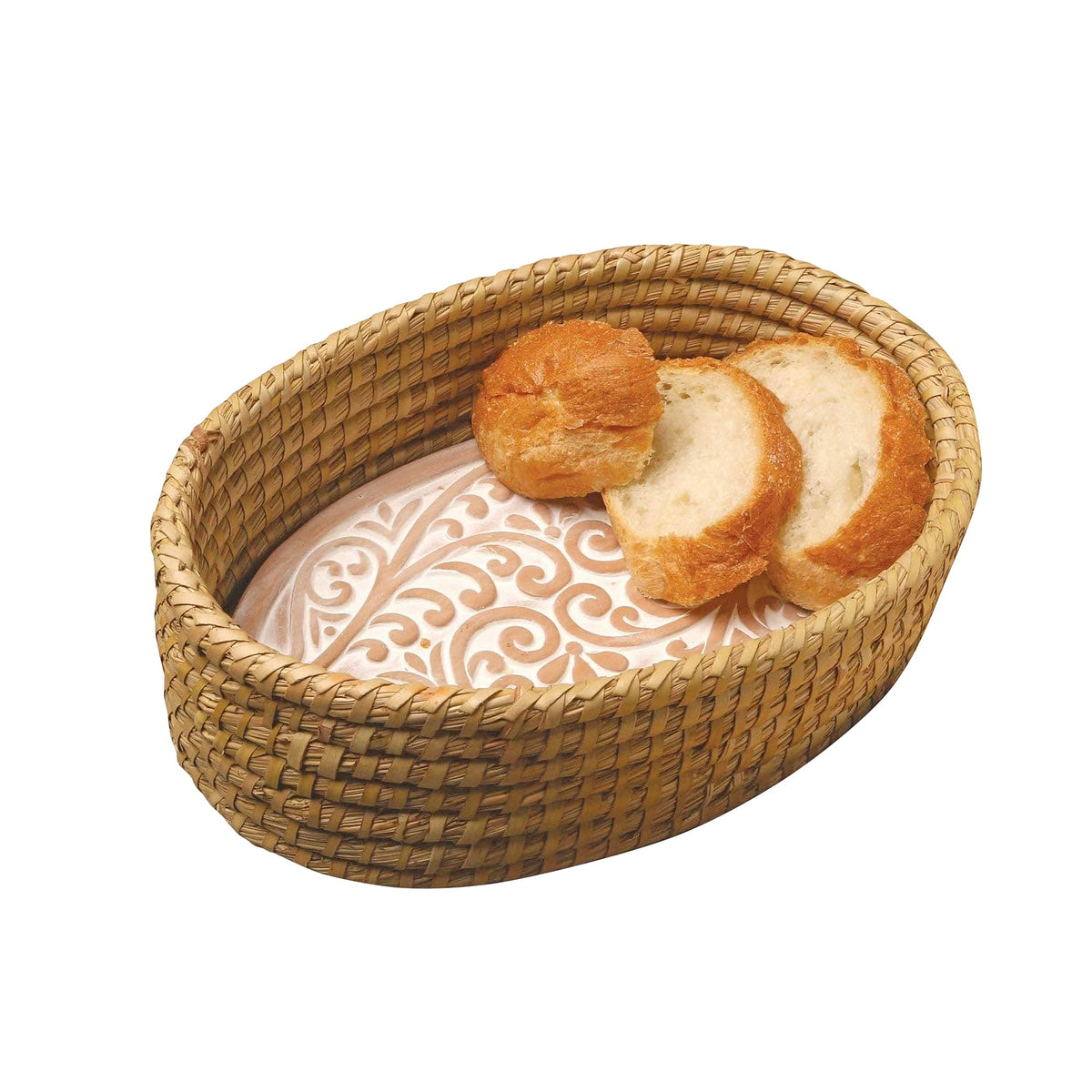 HofArtisan bread warmer basket with stone keeps loaves warm at the table