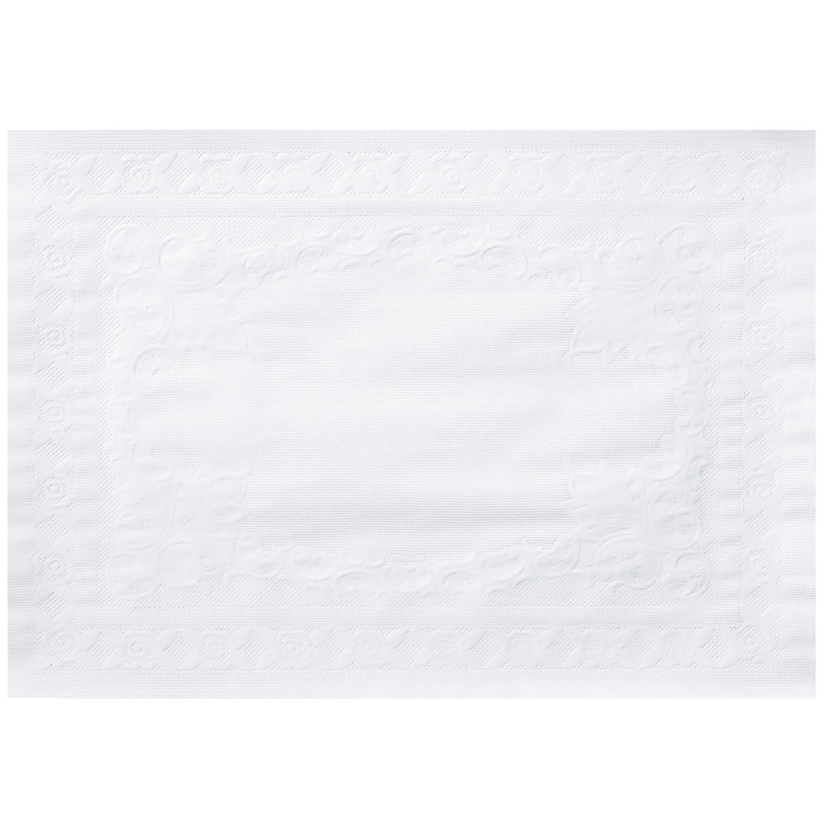 Hoffmaster 601SE1014 placemat front view with embossed edge and clean white finish