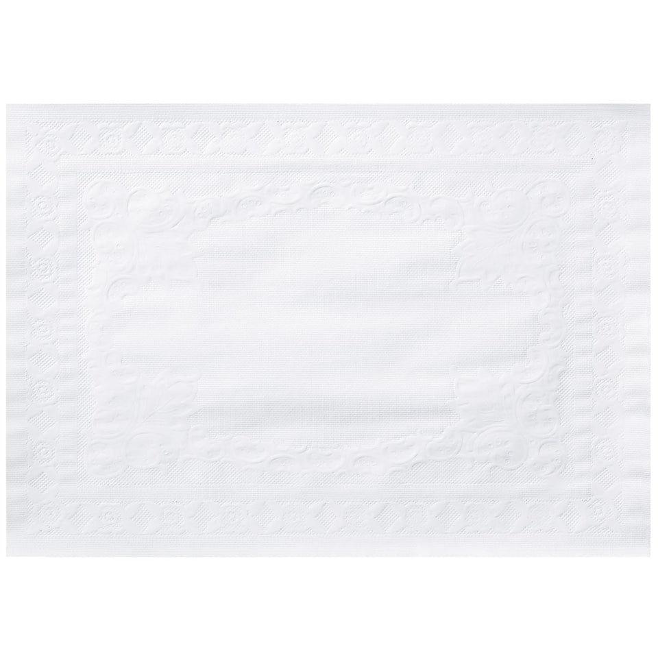 Hoffmaster 601SE1014 placemat front view with embossed edge and clean white finish