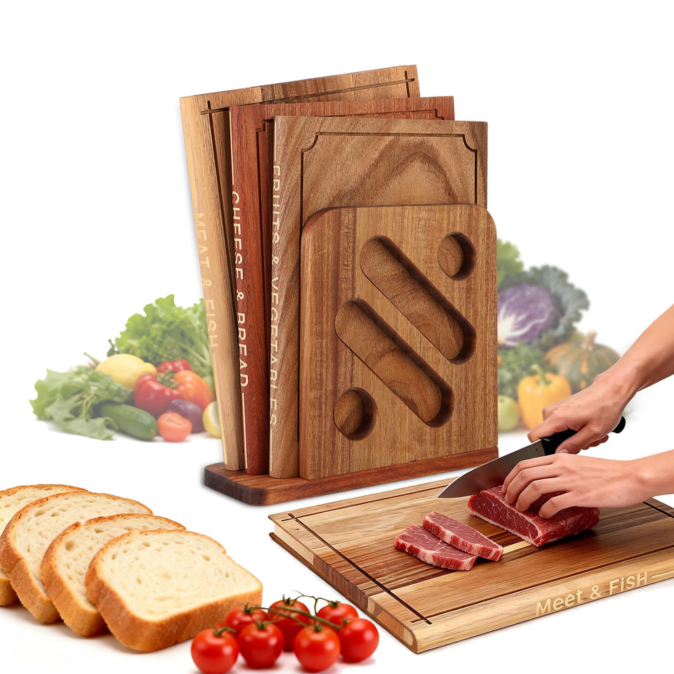 Hoforife book-shaped cutting boards set with natural wood grain and durable surfaces