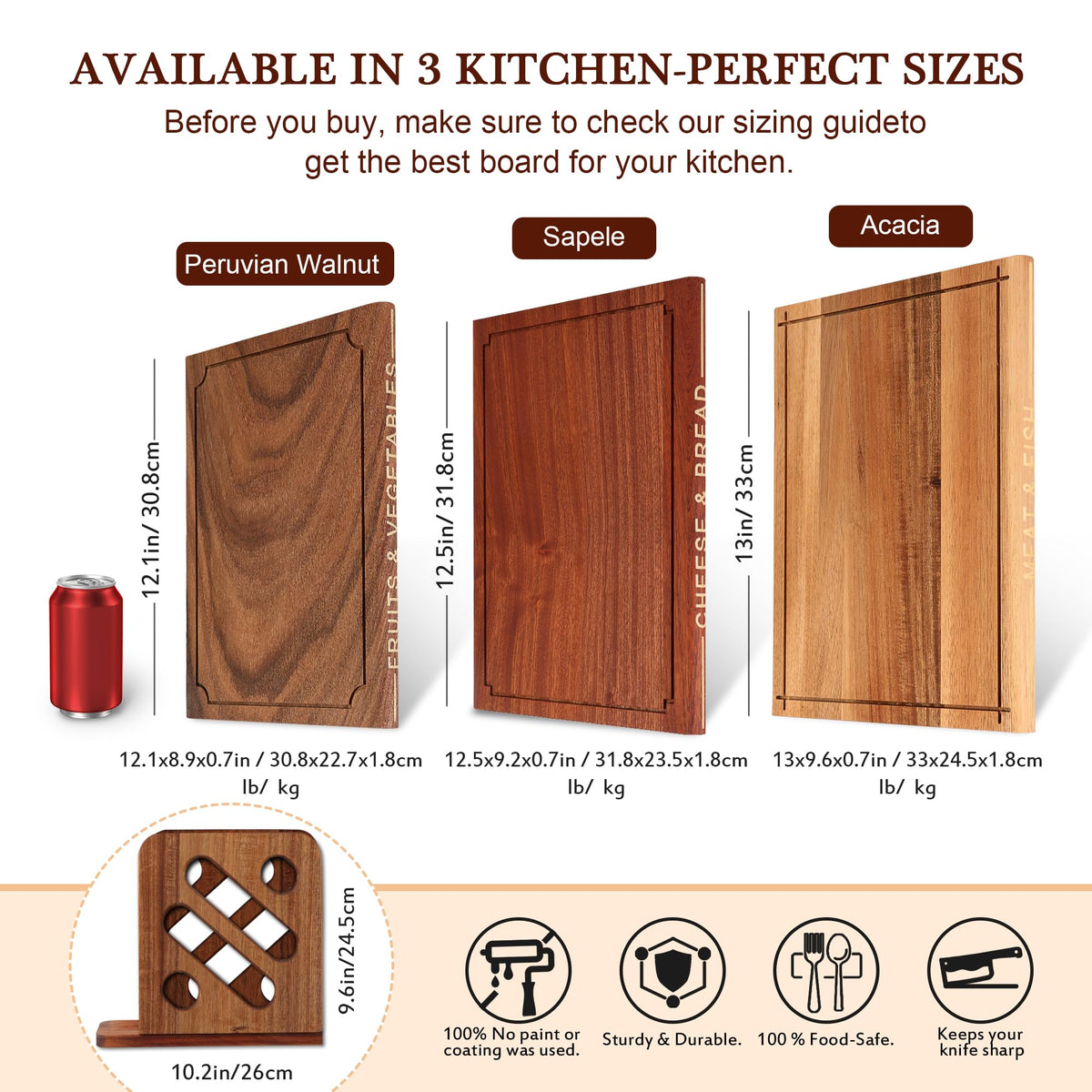 Three distinct book-shaped boards displayed together for prep and decor