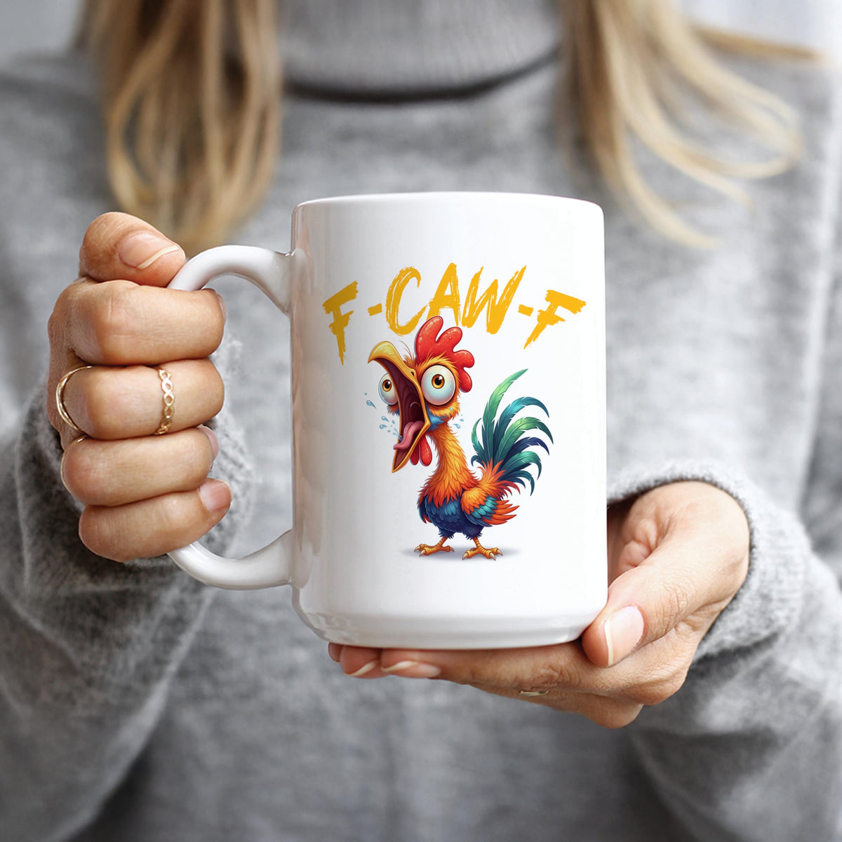 Hogg F-Caw-F mug print closeup reveals hidden message detail.