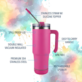 Hogg Grippy pink tumbler side view, comfortable grip for daily commuting.
