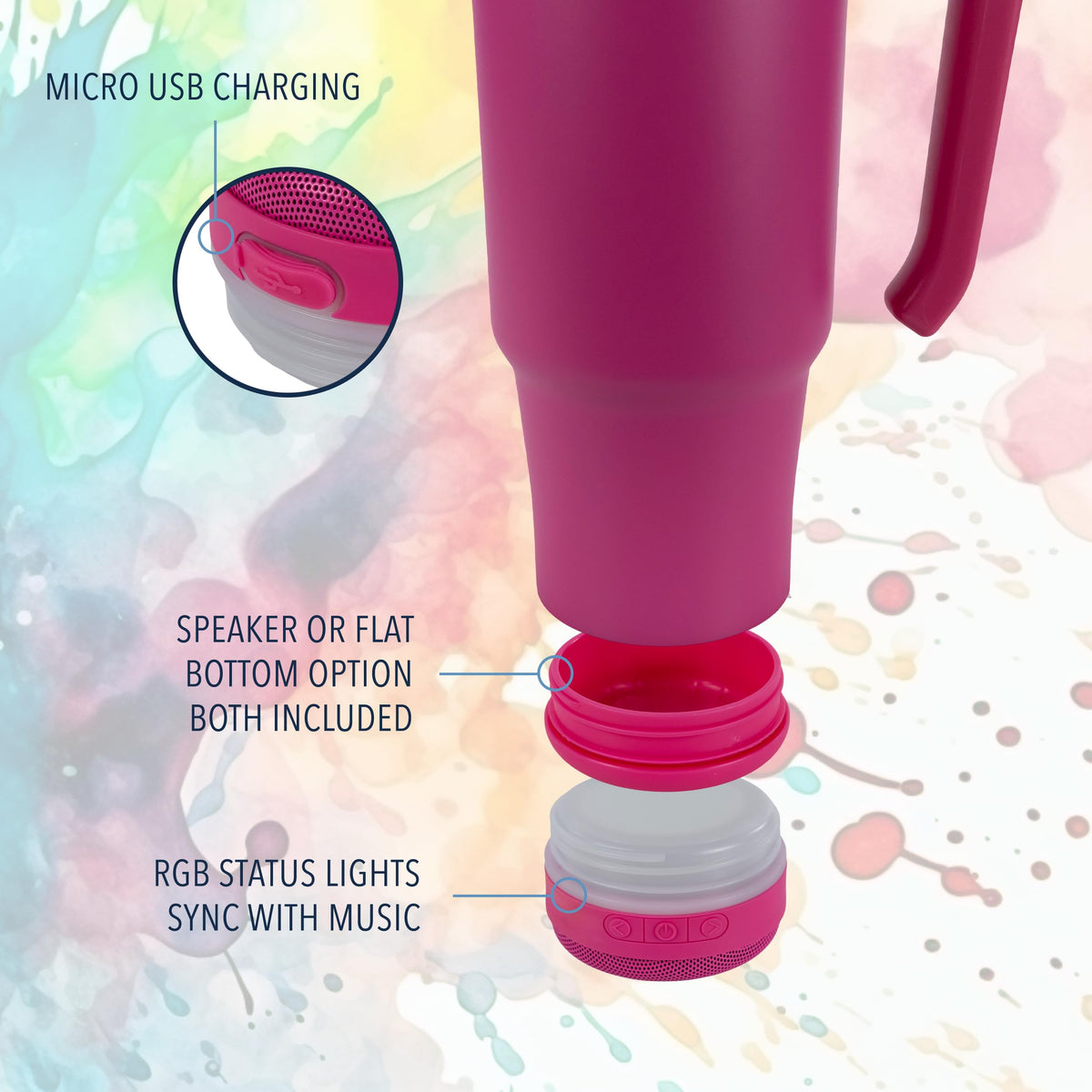 Hogg Grippy pink tumbler with lid, spill-free sipping during activities.