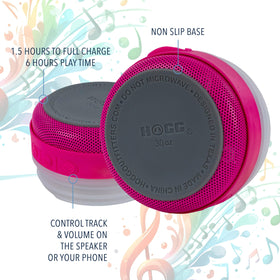 Hogg Grippy pink tumbler with straw, easy hydration with music on the go.