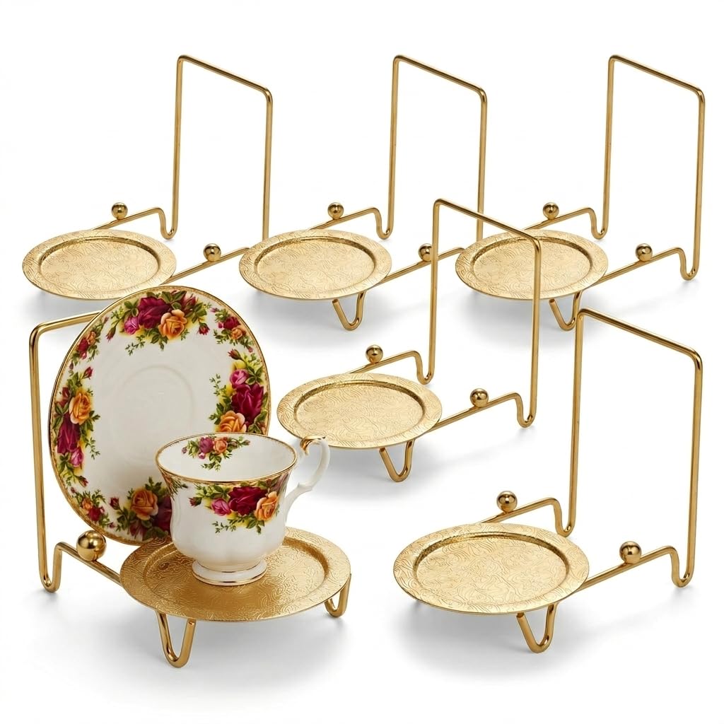 HOHIYA Gold Tea Cup Display Stand with six slots for organized collection.
