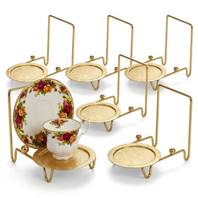 HOHIYA Gold Tea Cup Display Stand with six slots for organized collection.