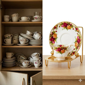 HOHIYA stand presents teacups and saucers like a curated collection.