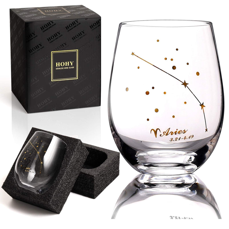 HOHY Aries zodiac wine glass 20oz with constellation design for elegant celebrations.