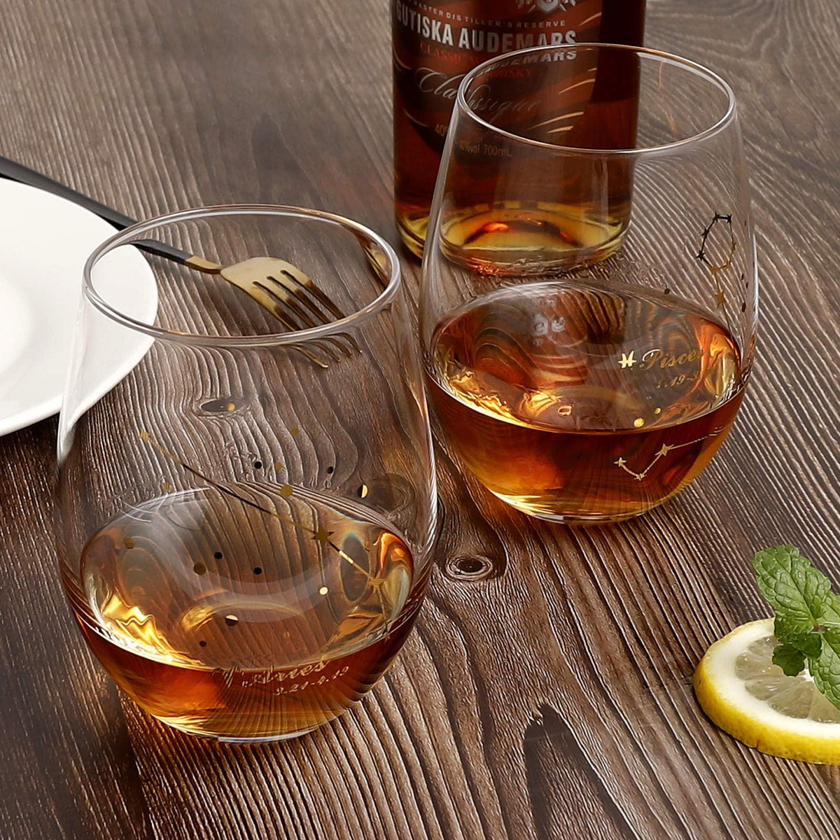 HOHY golden-rim glass highlights a luxe look for zodiac themed gifts.