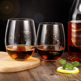 HOHY stemless wine glass with wide base for stability and durability.