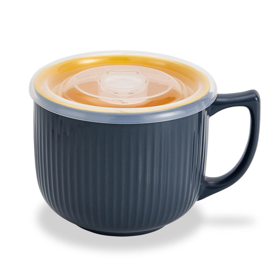 Hoilse ceramic soup bowl with handle and lid for easy reheating