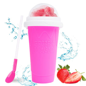 Hoinvaet Magic Slushy Maker Cup in pink front view for quick, refreshing treats.