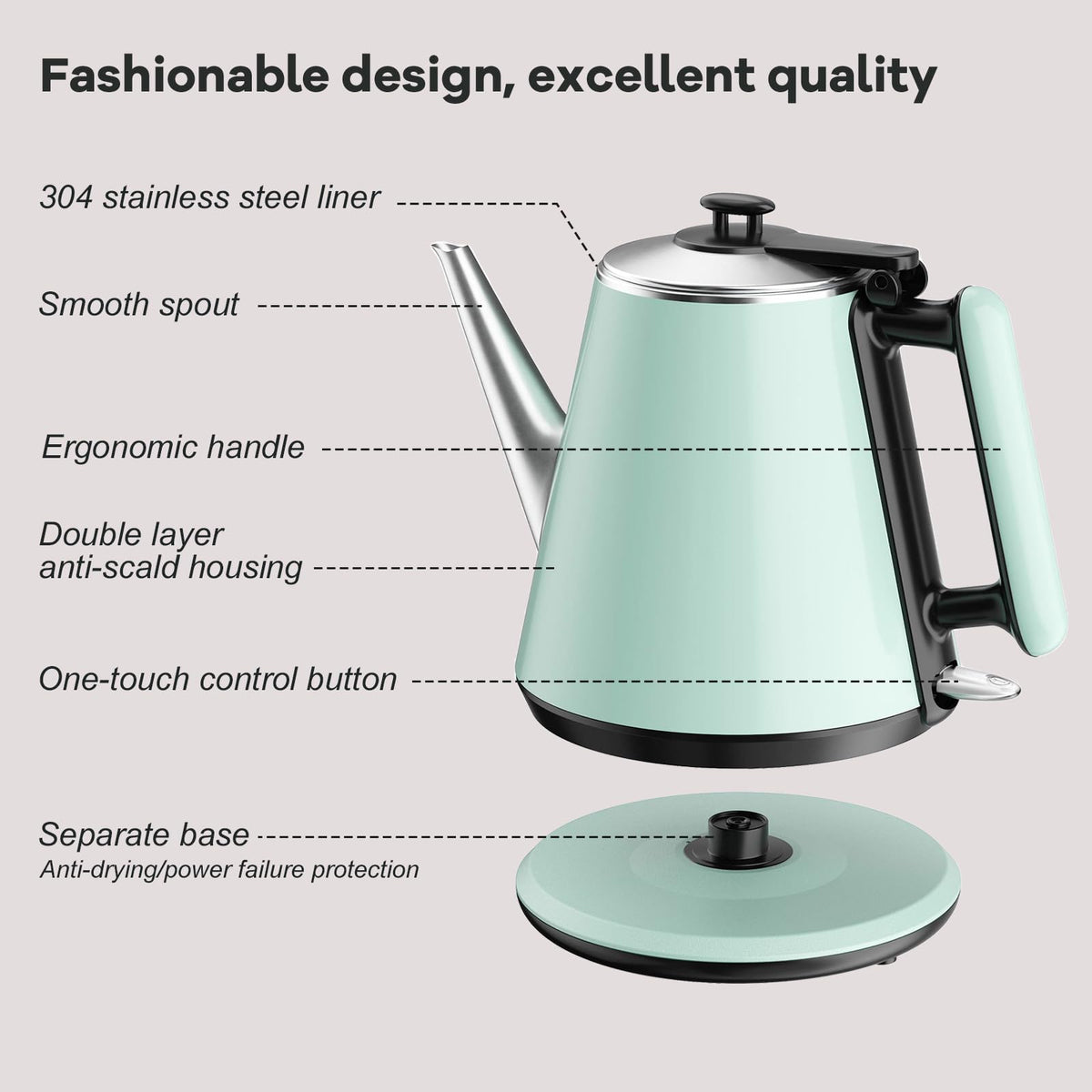 HoJang kettle heats 2-3 cups quickly for tea, coffee, or oatmeal prep