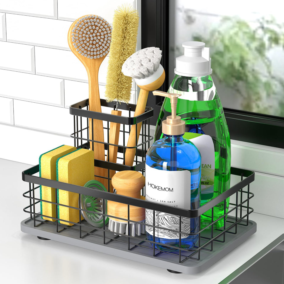 HOKEMOM kitchen sink caddy stay-dry system on the counter keeps surfaces dry between uses
