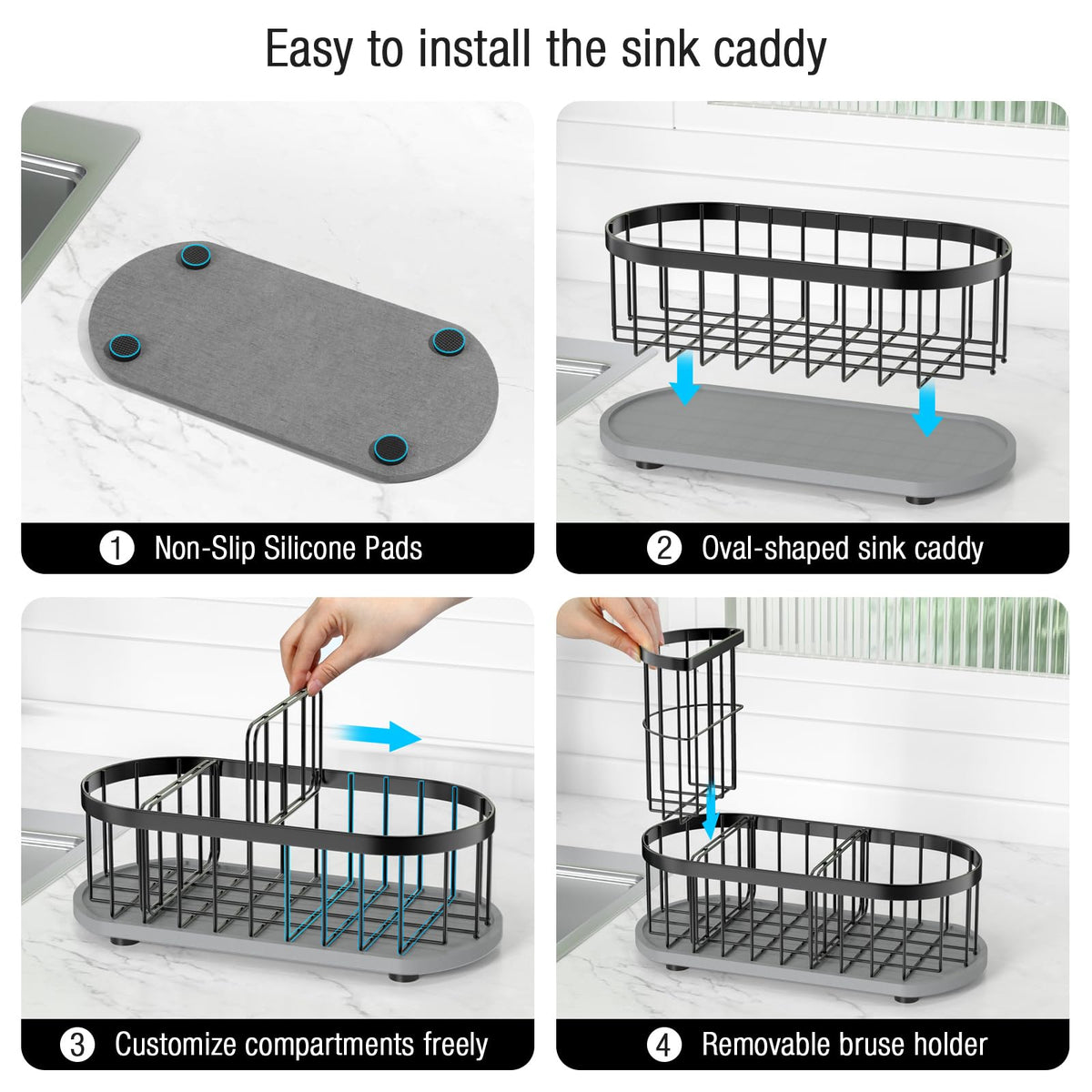 HOKEMOM partitioned design separates sponges, brushes and soap