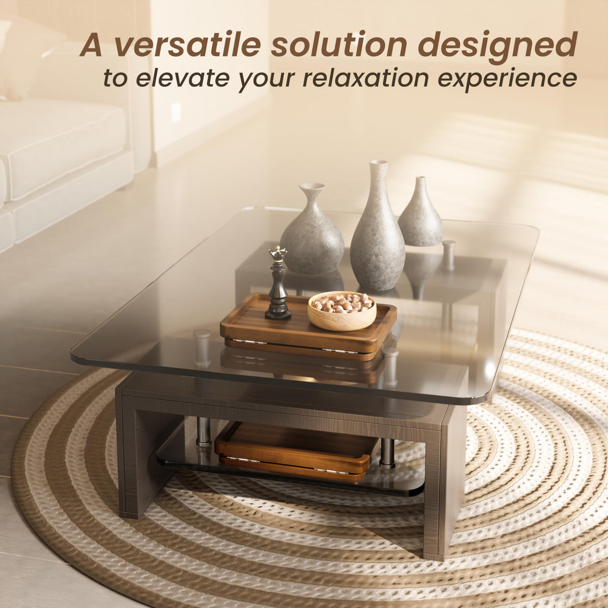HOLANA acacia wood finish close-up adds natural warmth to couches.