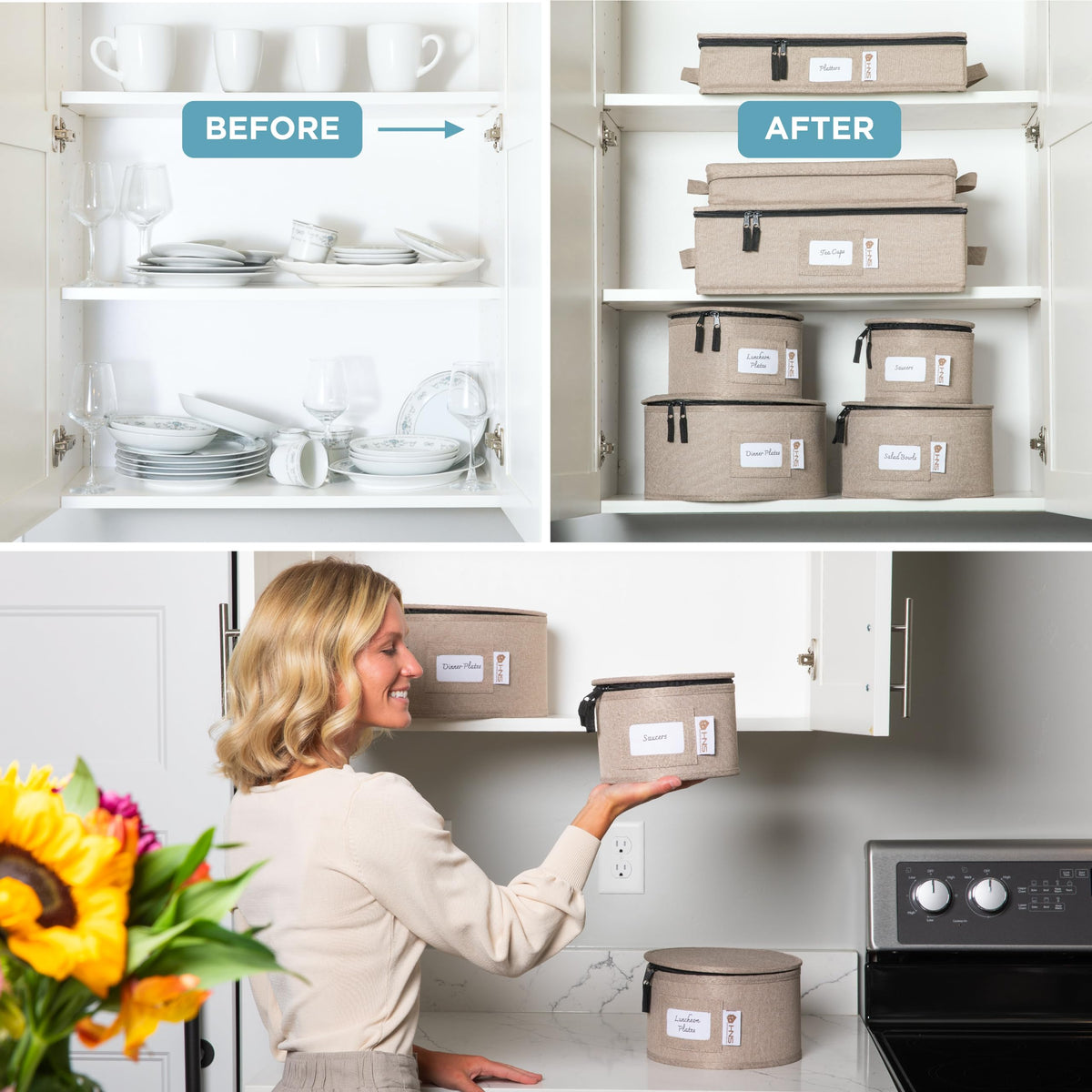 HOLDN’ STORAGE sturdy containers for protecting plates and glasses during seasonal moves