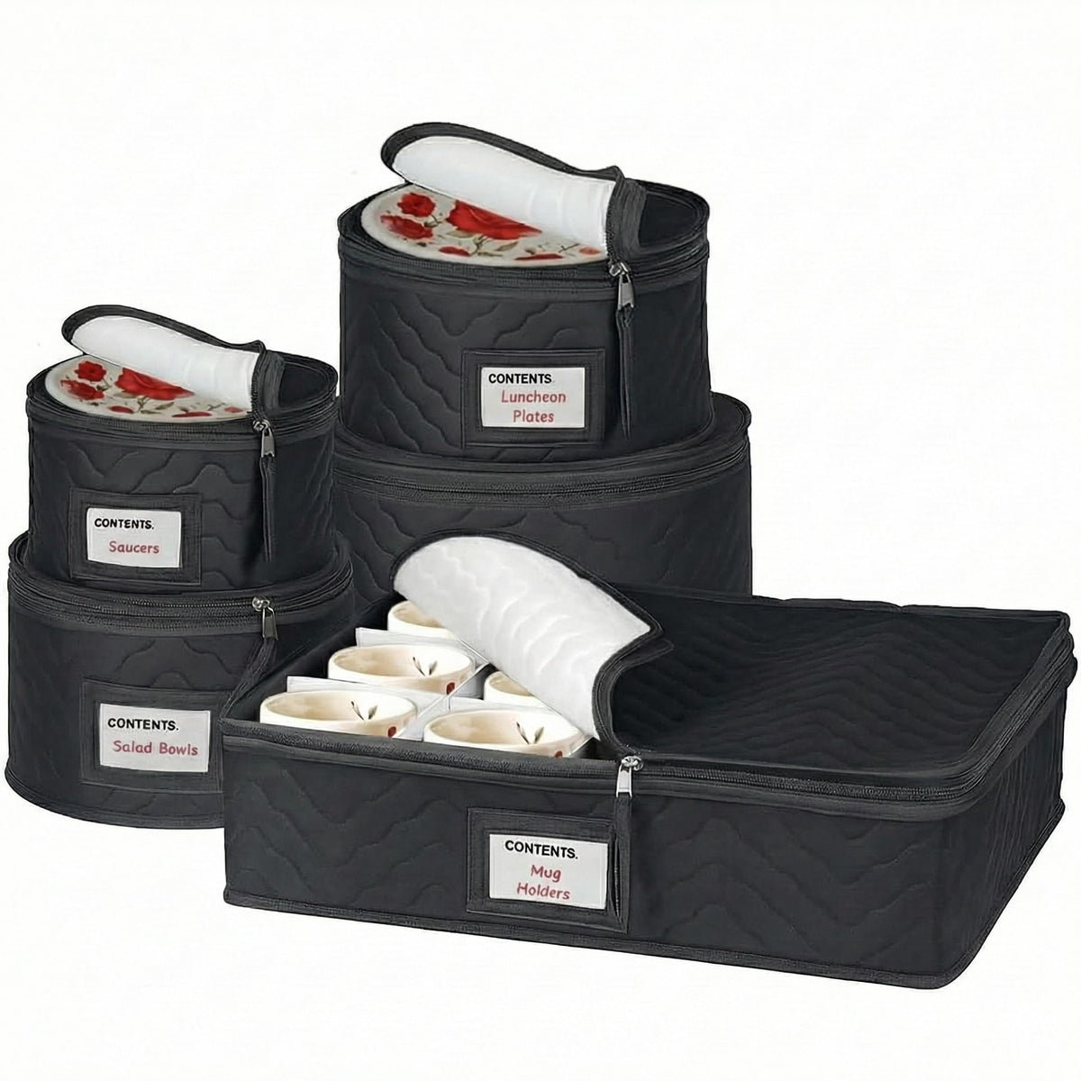 HOLDN’ STORAGE China 5-piece set holding 12 place settings safely in organized cases.