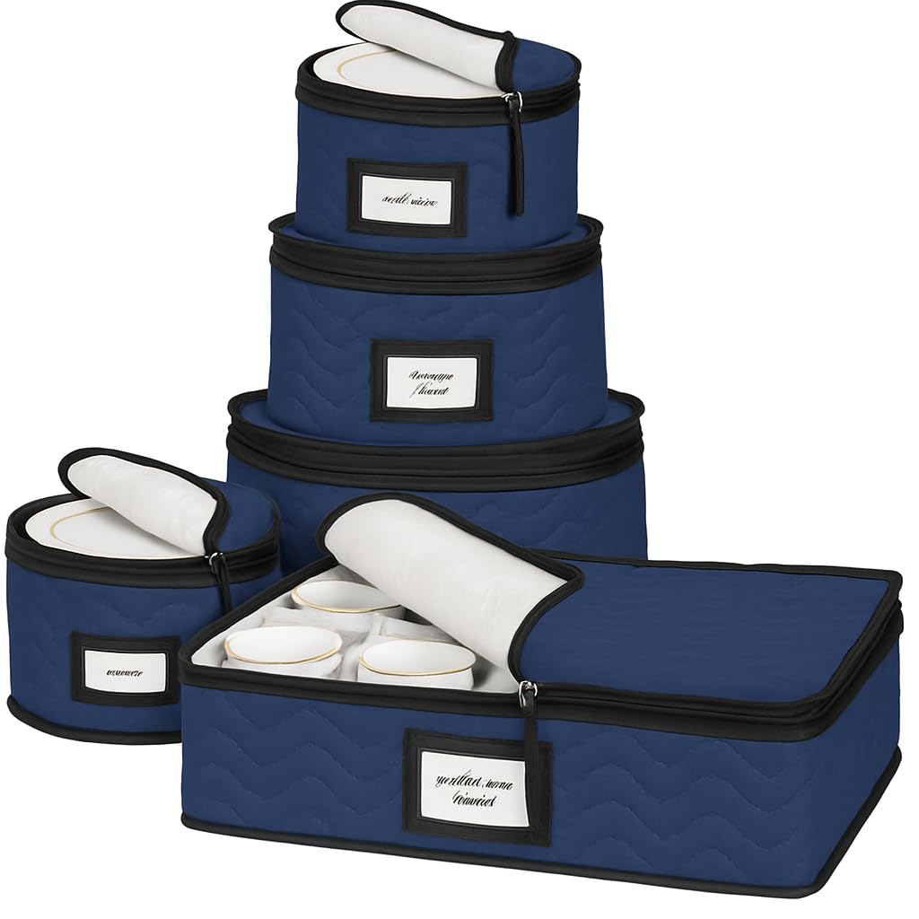 HOLDN’ STORAGE China Storage 5-Piece Set blue case protects dinnerware during moves.