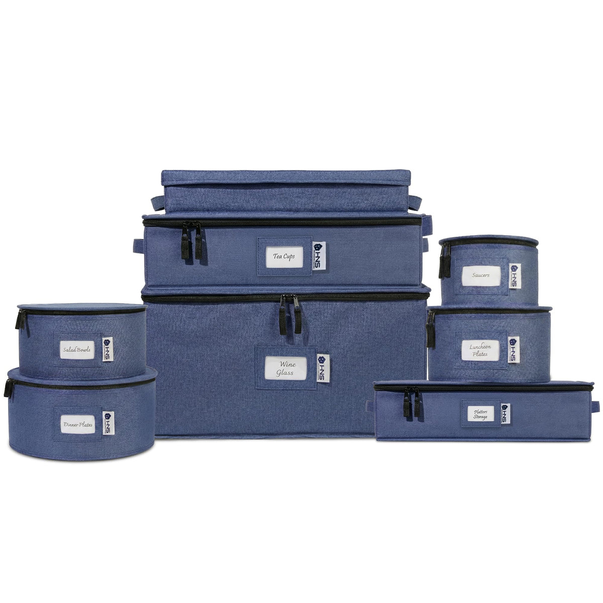 HOLDN’ STORAGE denim blue eight-piece dish storage set protects china during moving