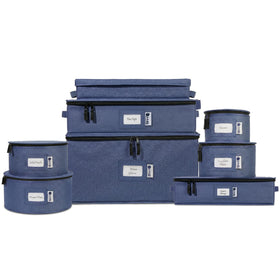 HOLDN’ STORAGE denim blue eight-piece dish storage set protects china during moving