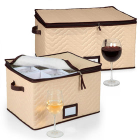 HOLDN STORAGE wine glass storage box with dividers protects stemware during storage.