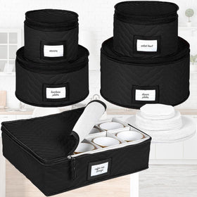 Zippered lid design ensures secure transport of china and glassware.