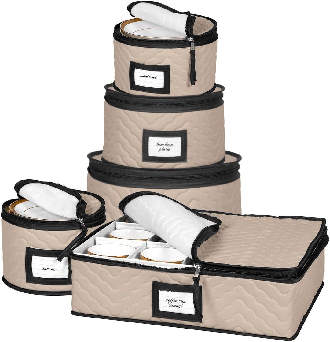 HOLDN’ STORAGE china storage container with quilted dividers protects dinnerware during moves.