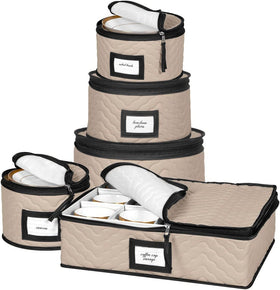 HOLDN’ STORAGE china storage container with quilted dividers protects dinnerware during moves.