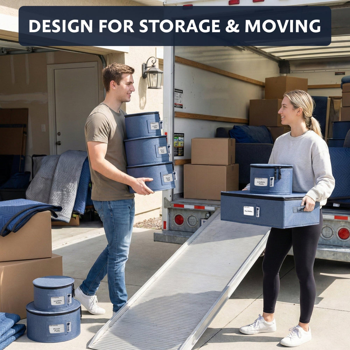 HOLDN’ STORAGE denim blue storage boxes help move with confidence