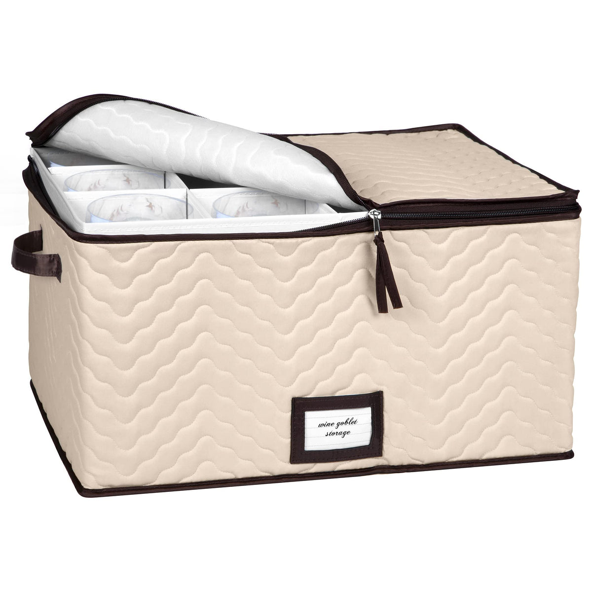 HOLDN’ STORAGE reinforced carry handles simplify transporting glassware.
