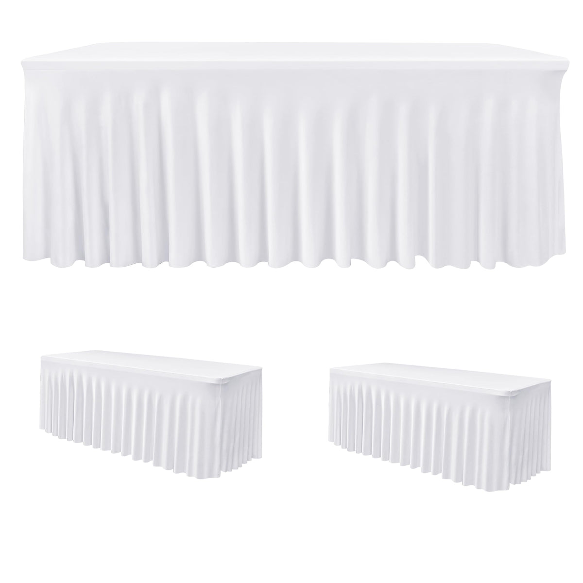 HolidayIdeas 2-pack spandex table skirts cover a 6ft table for a seamless event setup.
