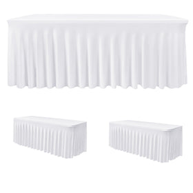 HolidayIdeas 2-pack spandex table skirts cover a 6ft table for a seamless event setup.