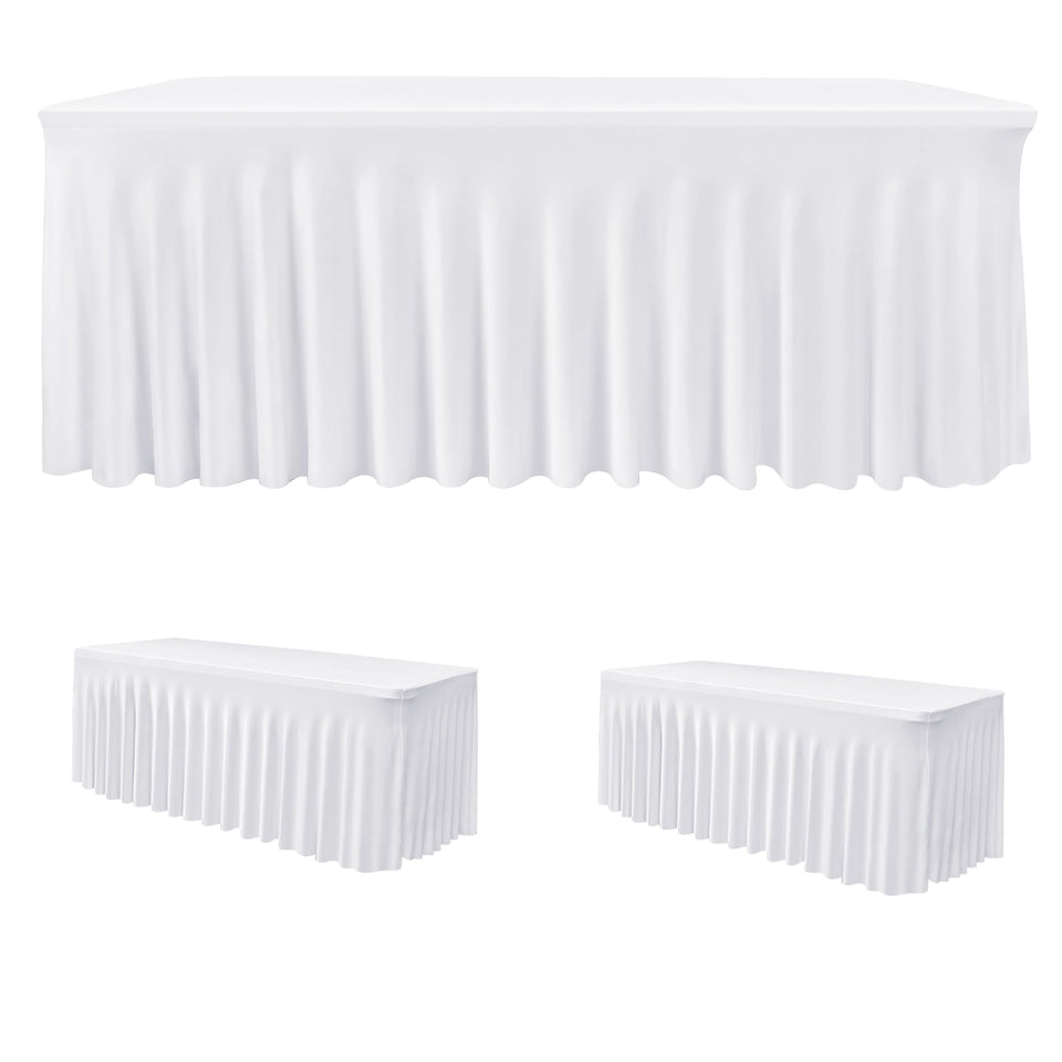 HolidayIdeas 2-pack spandex table skirts cover a 6ft table for a seamless event setup.